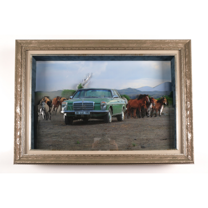 3D Steel Horses Mercedes W115 Relief Canvas