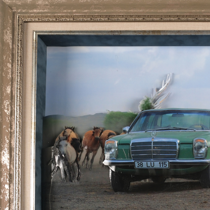 3D Steel Horses Mercedes W115 Relief Canvas